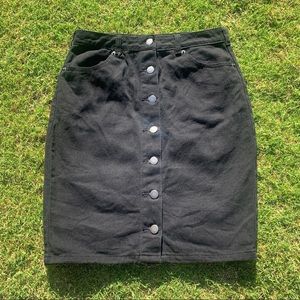 Black denim button down skirt